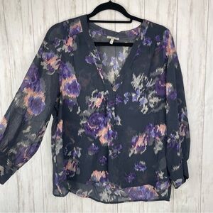 Joie 100% silk gray purple pink floral blouse Small